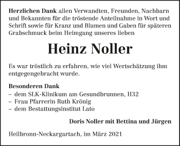 Traueranzeige von Heinz Noller von GESAMT