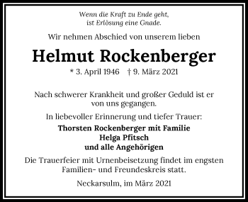 Traueranzeige von Helmut Rockenberger von GESAMT