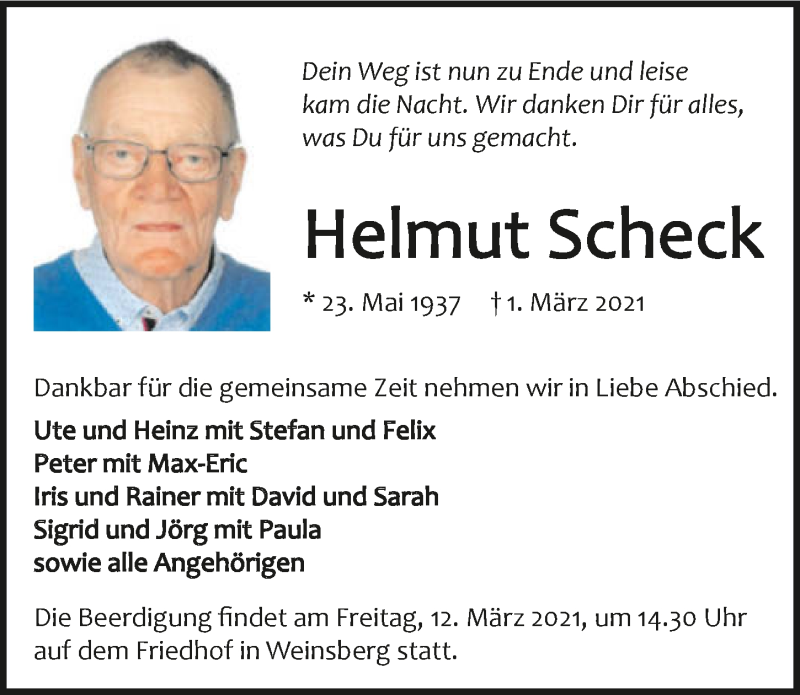  Traueranzeige für Helmut Scheck vom 06.03.2021 aus GESAMT