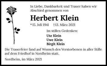 Traueranzeige von Herbert Klein von GESAMT