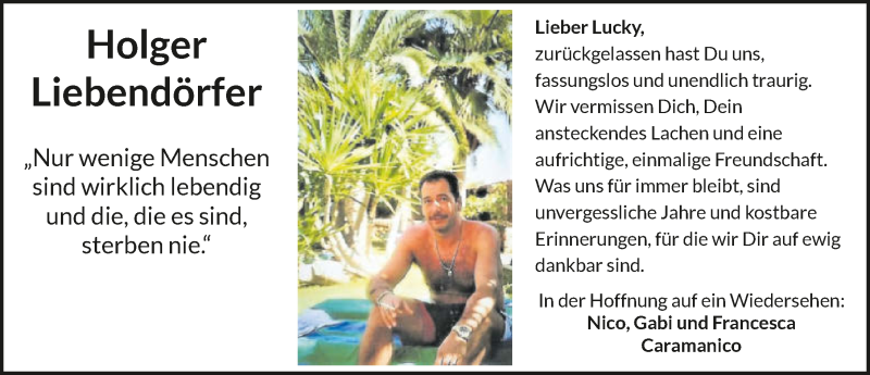  Traueranzeige für Holger Liebendörfer vom 01.04.2021 aus GESAMT