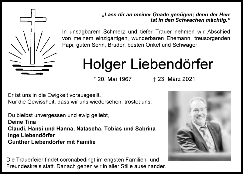  Traueranzeige für Holger Liebendörfer vom 01.04.2021 aus GESAMT