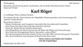 Traueranzeige von Karl Röger von GESAMT