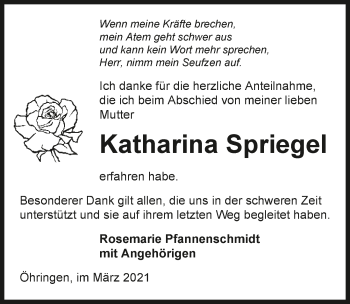 Traueranzeige von Katharina Spriegel von GESAMT