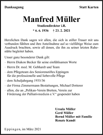 Traueranzeige von Manfred Müller von GESAMT