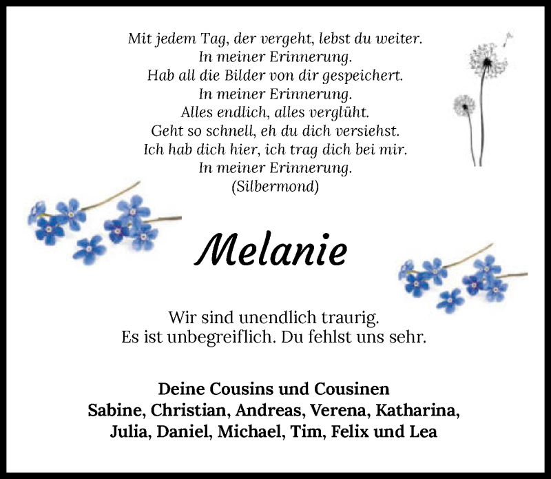  Traueranzeige für Melanie Widmann vom 10.03.2021 aus GESAMT