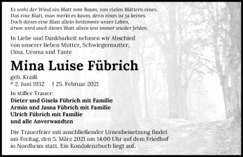 Traueranzeige von Mina Luise Fübrich von GESAMT