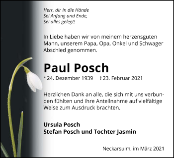 Traueranzeige von Paul Posch von GESAMT