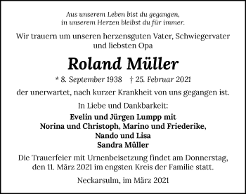 Traueranzeige von Roland Müller von GESAMT