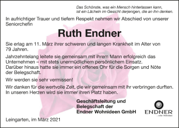 Traueranzeige von Ruth Endner von GESAMT