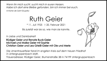 Traueranzeige von Ruth Geier von GESAMT