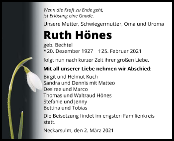 Traueranzeige von Ruth Hönes von GESAMT