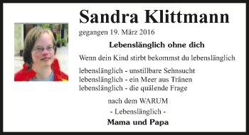 Traueranzeige von Sandra Klittmann von GESAMT