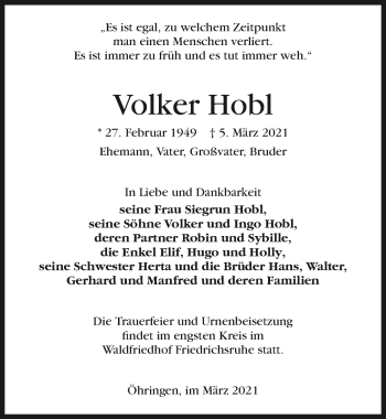 Traueranzeige von Volker Hobl von GESAMT