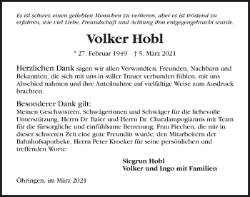 Traueranzeige von Volker Hobl von GESAMT