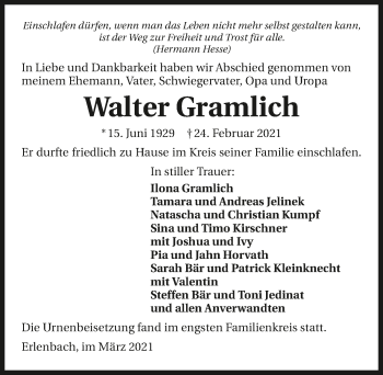 Traueranzeige von Walter Gramlich von GESAMT