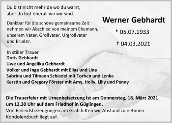 Traueranzeige von Werner Gebhardt von GESAMT