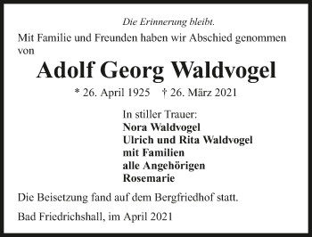Traueranzeige von Adolf Waldvogel von GESAMT