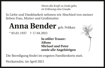 Traueranzeige von Anna Bender von GESAMT