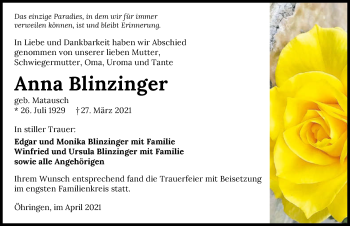 Traueranzeige von Anna Blinzinger von GESAMT