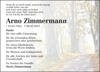 Traueranzeige von Arno Zimmermann von GESAMT