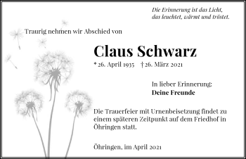 Traueranzeige von Claus Schwarz von GESAMT