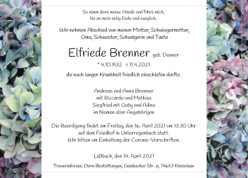 Traueranzeige von Elfriede Brenner von GESAMT