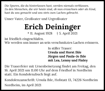 Traueranzeige von Erich Deininger von GESAMT