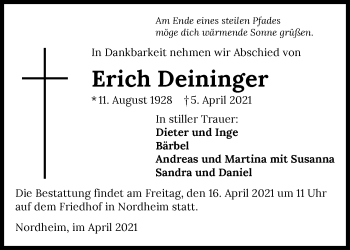 Traueranzeige von Erich Deininger von GESAMT