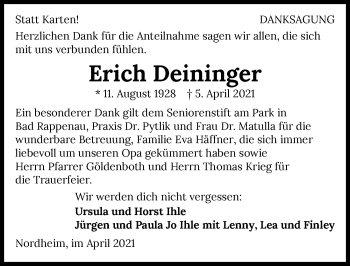 Traueranzeige von Erich Deininger von GESAMT