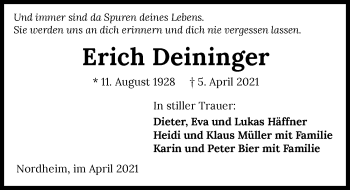 Traueranzeige von Erich Deininger von GESAMT