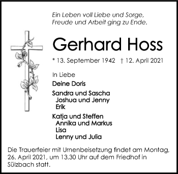 Traueranzeige von Gerhard Hoss von GESAMT