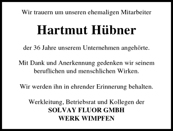 Traueranzeige von Hartmut Hübner von GESAMT