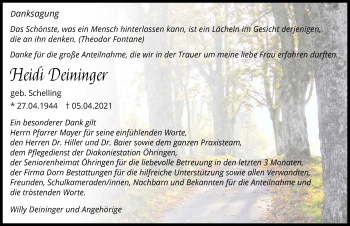 Traueranzeige von Heidi Deininger von GESAMT