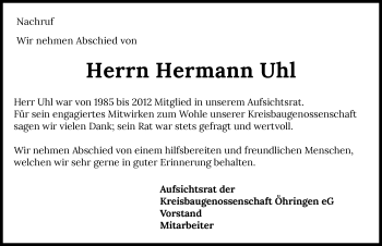 Traueranzeige von Hermann Uhl von GESAMT