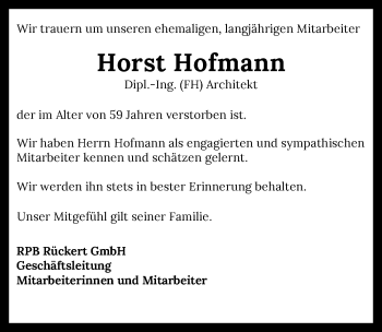 Traueranzeige von Horst Hofmann von GESAMT