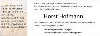 Traueranzeige von Horst Hofmann von GESAMT