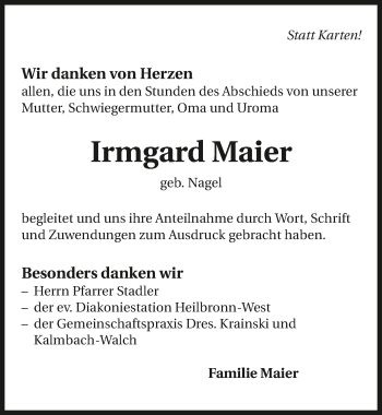 Traueranzeige von Irmgard Maier von GESAMT