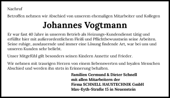 Traueranzeige von Johannes Vogtmann von GESAMT