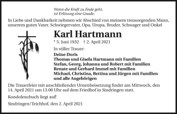Traueranzeige von Karl Hartmann von GESAMT