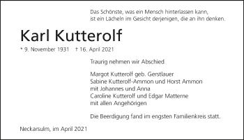 Traueranzeige von Karl Kutterolf von GESAMT