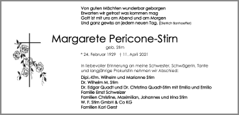 Traueranzeige von Margarete Pericone-Stirn von GESAMT