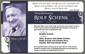 Traueranzeige von Rolf Schenk von GESAMT