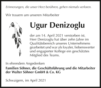 Traueranzeige von Ugur Denizoglu von GESAMT