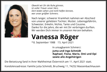 Traueranzeige von Vanessa Röger von GESAMT