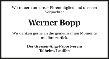 Traueranzeige von Werner Bopp von GESAMT
