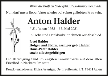 Traueranzeige von Anton Halder von GESAMT