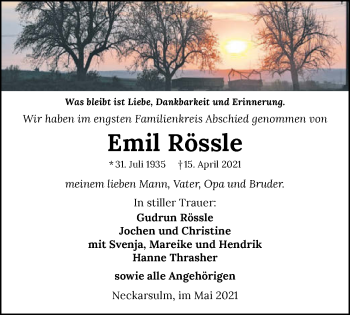 Traueranzeige von Emil Rössle von GESAMT