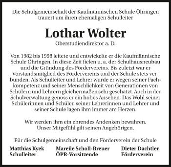 Traueranzeige von Lothar Wolter von GESAMT