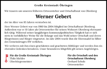 Traueranzeige von Werner Gebert von GESAMT